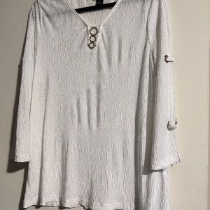 Elegant White Women's Blouse with Ring Details